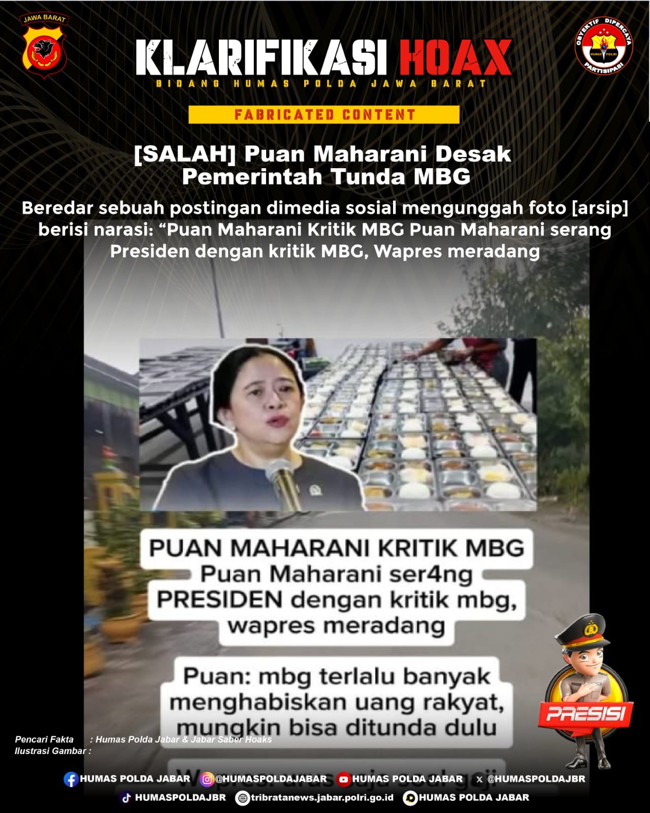 Hoaks Serangan Puan Maharani Terkait Penundaan MBG Beredar di Medsos, Cek Fakta Ungkap Fakta